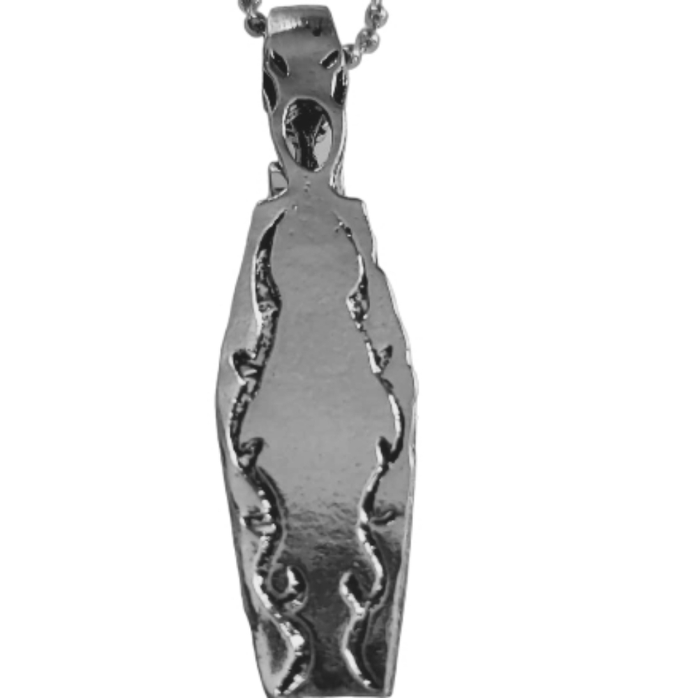 NWT Opening Coffin Skeleton Pendant Necklace Stainless Steel Silver Black - Picture 8 of 9